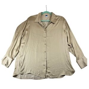 Old Navy Womens Shirt  L Button Down Long Sleeve Beige Career Casual Silk Vibe
